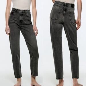 Zara Grey Acid Wash High Rise Distressed Denim Boyfriend Mom Jeans 4
